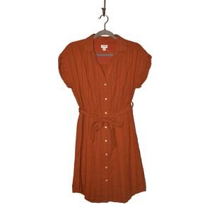J.CREW $98 Short‎ Sleeve Tie Waist Button-Through Shirt Dress Terra Cotta XS
